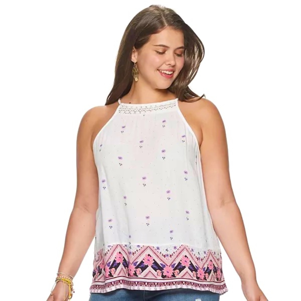 Mudd Juniors High Neck Crochet Top